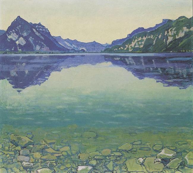 Ferdinand Hodler Thunersee mit symmetrischer Spiegelung vor Sonnenaufgang Germany oil painting art